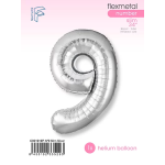 Шар (40''/102 см) Цифра, 9 Slim, Серебро, 1 шт. в уп., C901919P