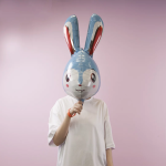 Шар (22''/56 см) Фигура, 3D Голова, Заяц (надув воздухом), Голубой, 1 шт., 19632