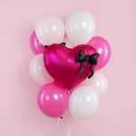 Шар (22''/56 см) Сердце, Черный бант, Фуше, Сатин, 1 шт. в уп., 27455