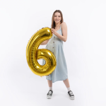 Шар (40''/102 см) Цифра, 6, Золото, Металлик, 1 шт. в уп., 26486