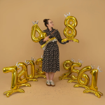 Шар (32''/81 см) Цифра на подставке, 2 Серебристая корона, Золото, 1 шт. в уп., 24182