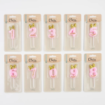 Свеча Цифра, 8 Золотой бант, на шпажке, Розовый, Металлик, 3,4*5,7 + 4 см, 1 шт. с держат., 802828