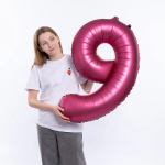 Шар (34''/86 см) Цифра, 9, Бордовый, Сатин, 1 шт. в уп., 131069V