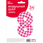 Шар (34''/86 см) Цифра, 8 Клеточки, Розовый/Фуше, 1 шт. в уп., 26648