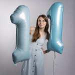 Шар (40''/102 см) Цифра, 1, Светло-голубой, Сатин, 1 шт. в уп., 24261