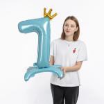 Шар (32''/81 см) Цифра на подставке, 7 Золотая корона, Голубой, 1 шт. в уп., 131267