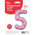 Шар (34''/86 см) Цифра, 5 Волшебные единороги, Розовый, 1 шт. в уп., 24805