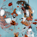 Шар с клапаном (18''/46 см) Сфера, Хэллоуин, Страшная тыква, Прозрачный, Кристалл, 1 шт. в уп., 518020