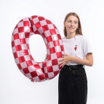 Шар (34''/86 см) Цифра, 0 Клеточки, Розовый/Фуше, 1 шт. в уп., 26640