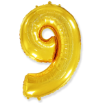 Шар (40''/102 см) Цифра, 9, Золото, 1 шт. в уп., 901769OP