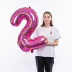 Шар (34''/86 см) Цифра, 2 Золотые короны, Розовый, 1 шт. в уп., 131102