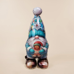 Шар 3D (35''/89 см) Фигура на подставке, Новогодний гном с подарком, 1 шт. в уп., 26831