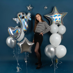 Шар (32''/81 см) Звезда, Серебро, Голография, 1 шт., 24043