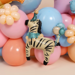 Шар с клапаном (15''/38 см) Мини-фигура, Цирк, Зебра в колпачке, 5 шт. в уп. (цв.этик.), 26772S5
