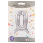 Шар (32''/81 см) Цифра на подставке, 0, Серебро, 1 шт. в уп., 24130
