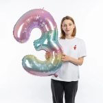 Шар (34''/86 см) Цифра, 3 Радужные искры, Градиент, 1 шт. в уп., 130033