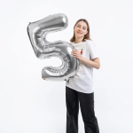 Шар (34''/86 см) Цифра, 5 ЭКО, Серебро, 1 шт. в уп., 21545