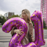 Шар (34''/86 см) Цифра, 1 Золотые короны, Розовый, 1 шт. в уп., 131101