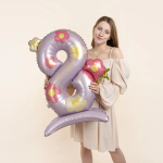 Шар (40''/102 см) Цифра на подставке, 8 Марта, Нежные цветы, 1 шт. в уп., R805