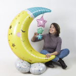 Шар 3D (50''/127 см) Фигура на подставке, Полумесяц и звезды, 1 шт. в уп., 19900