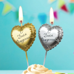 Свеча Сердце, Воздушный шар, на шпажке, Серебро, Металлик, 4,2 + 4,8 см, 1 шт. с держат., 4808