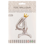 Шар (32''/81 см) Цифра на подставке, 4 Золотая корона, Серебро, 1 шт. в уп., 24174