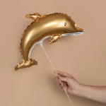 Шар с клапаном (17''/43 см) Мини-фигура, Дельфин, Золото, Сатин, 1 шт., 26078