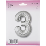 Шар (40''/102 см) Цифра, 3 Slim, Серебро, 1 шт. в уп., B901913P