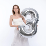 Шар (40''/102 см) Цифра, 3, Серебро, 1 шт., 901763P