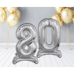 Шар (32''/81 см) Цифра на подставке, 0, Серебро, 1 шт. в уп., 134010