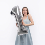 Шар (40''/102 см) Цифра, 1, Серебро, Металлик, 1 шт. в уп., 26491