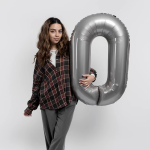 Шар (40''/102 см) Цифра, 0 Slim, Лунное Серебро, Матовый, 1 шт., 901910MMS