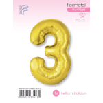 Шар (40''/102 см) Цифра, 3 Slim, Золото, 1 шт. в уп., C901913O