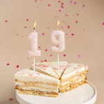 Свеча Цифра, 1 Воздушный жемчуг, на шпажке, Нежно-розовый, Перламутр, 6 см, 1 шт. с держат., 803241