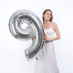 Шар (40''/102 см) Цифра, 9, Серебро, 1 шт. в уп., 901769PP