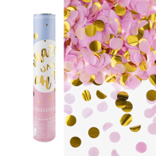 Пневмохлопушка (12/30 см), Гендер Пати, Круги фольга и тишью, Розовый/Золото, 1 шт., 823141