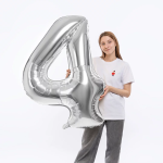 Шар (50''/127 см) Цифра, 4 XXL, Серебро, 1 шт. в уп., 131144