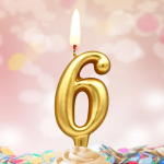 Свеча Цифра, 6, Золото, 6 см, 1 шт., 3086