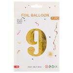 Шар (40''/102 см) Цифра, 9, Золото, Металлик, 1 шт. в уп., 24089