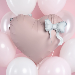 Шар (22''/56 см) Сердце, Белый бант, Розовый, Сатин, 1 шт. в уп., 27456