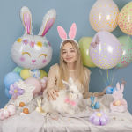 Шар (32''/81 см) Фигура, Цветочный Зайка, Белый, 1 шт., 23360