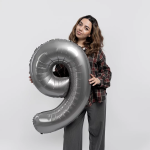 Шар (40''/102 см) Цифра, 9 Slim, Лунное Серебро, Матовый, 1 шт., 901919MMS