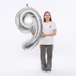 Шар (50''/127 см) Цифра, 9 XXL, Серебро, 1 шт. в уп., 131149