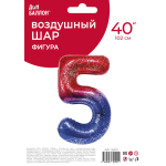 Шар (40''/102 см) Цифра, 5 Героическая тема, Красный/Синий, 1 шт. в уп., 26975