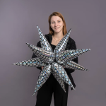 Шар 3D (32''/81 см) Звезда, Составная, Диско, Серебро, Голография, 1 шт. в уп., 27040