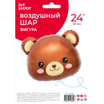 Шар (24''/61 см) Фигура, Голова, Милый медведь, 1 шт. в уп., 21908P