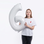 Шар (34''/86 см) Цифра, 6 Slim, Белый, 1 шт. в уп., 131416