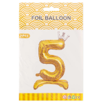 Шар (32''/81 см) Цифра на подставке, 5 Серебристая корона, Золото, 1 шт. в уп., 24185