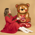 Шар 3D (58''/147 см) Фигура на подставке, Мишка с сердцем, 1 шт. в уп., 23839