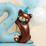 Шар (35''/89 см) Цифра на подставке, 2 Годика, Мишка в колпачке, Голубой, Сатин, 1 шт. в уп., 267562B